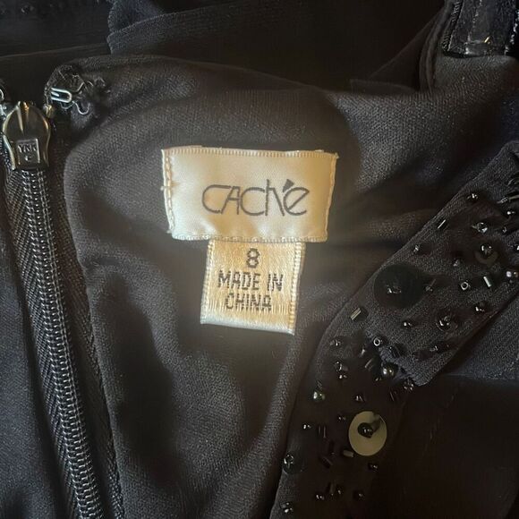 Cache Y2K Vintage Black Beaded Bodycon Pleated Cocktail Mini Dress Sz 8 Party - Picture 6 of 12